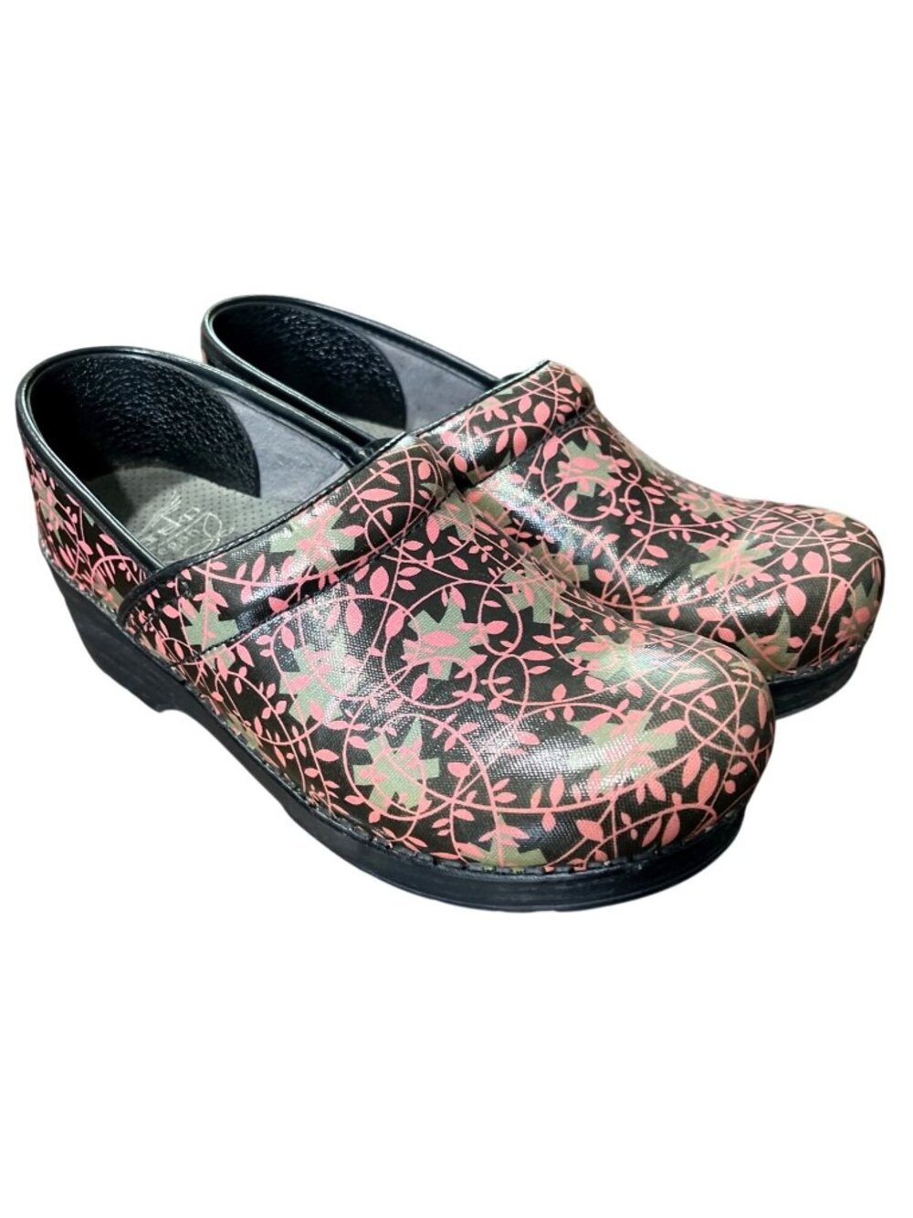Dansko Womens EU 38 / US 7.5-8 Clogs Vegan Pink Floral Slip-On Nursing Comfort - Picture 2 of 10
